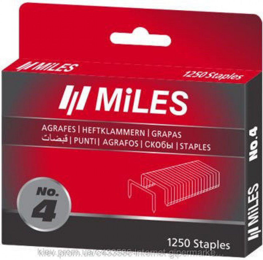 Скоби Miles No.4-8MM, 1250 шт, ширина - 10,50 мм, товщина - 1,20 мм, аналог: Rapid 140-4-8