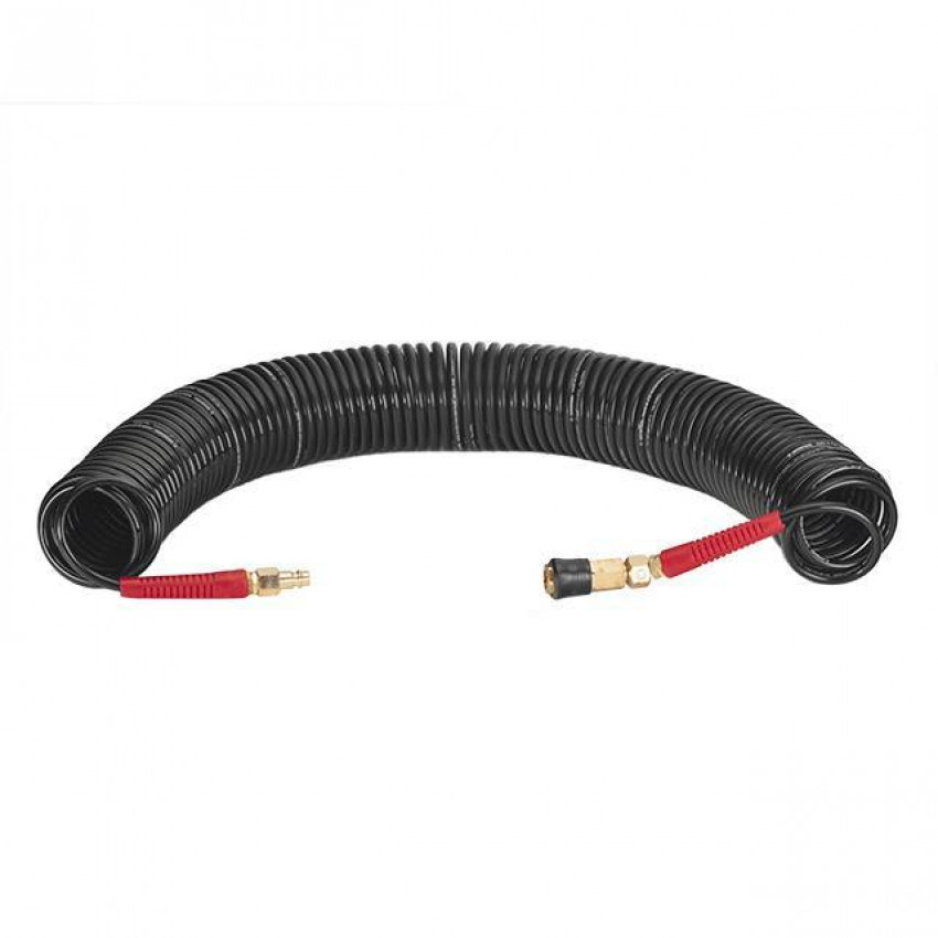 Шланг BLACK M-Flex 5.5х8мм, 20м спіральний поліуретановий з поворотним шарніром, латунними швидкороз'ємними з'єднаннями STORM INTERTOOL PT-1792-PT-1792