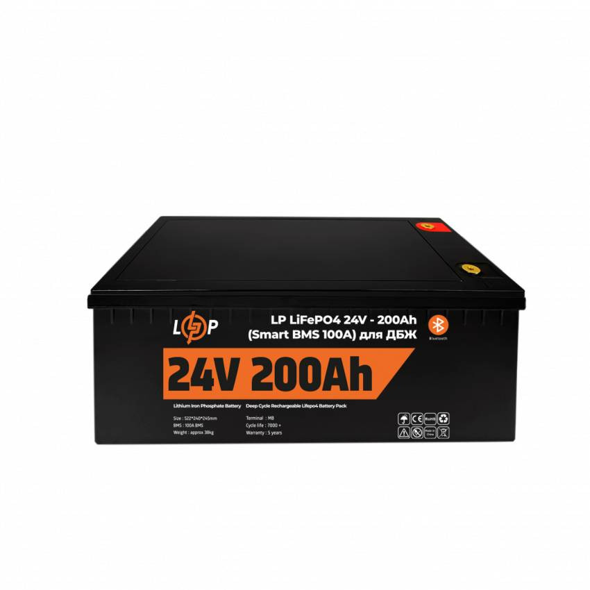 Акумулятор LP LiFePO4 24V - 200 Ah (Smart BMS 100А) з BT пластик для ДБЖ-