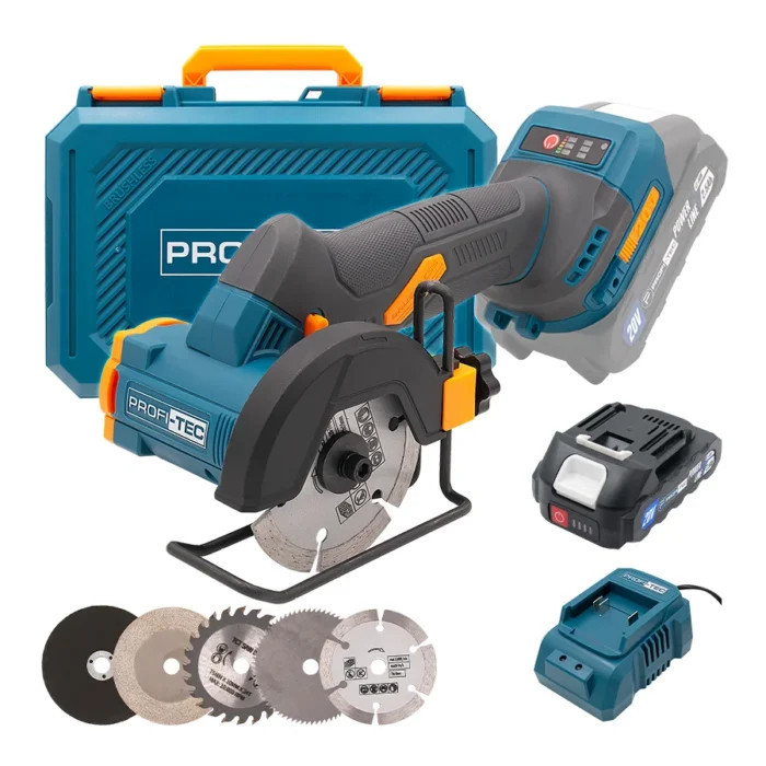 Акумуляторна універсальна дискова пила PROFI-TEC PWS390 UltraCore (1×PT2520MP (2.5 Аг), зарядний пристрій)-PRT_007952
