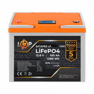 Акумулятор LP LiFePO4 LCD 12V (12,8V) - 100 Ah (1280Wh) (BMS 80A/40А) пластик-[articul]