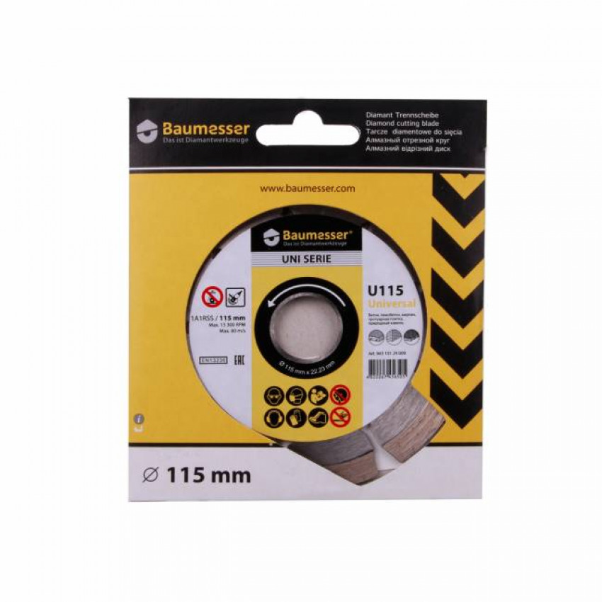 Коло алмазне відрізне 1A1RSS/C3-H 115x1,8/1,2x10x22,23-9 Baumesser Universal-94315129009