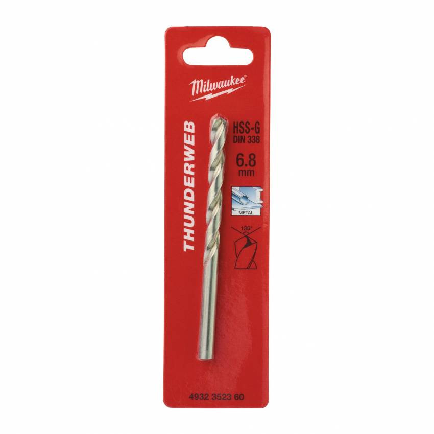 Свердло по металу THUNDERWEB HSS-G MILWAUKEE DIN338, Ø6,8x109мм-4932352360