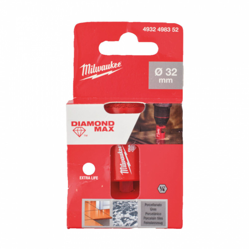 Коронка алмазна Diamond Plus/Max MILWAUKEE, діаметр 32,0мм (1/4'' Hex) (свердління з водою)-4932498352