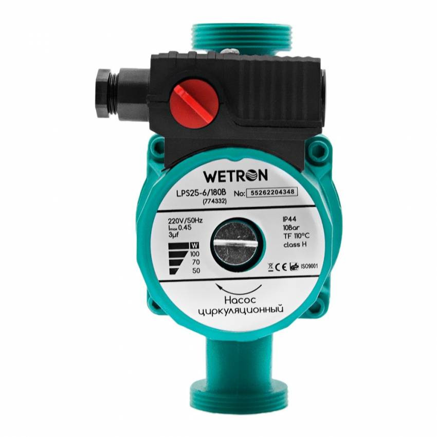 Насос циркуляційний 75W Hmax 4m Qmax 40l / min Ø1½ 180mm зелена гайка Ø1 Wetron (774312)-774312