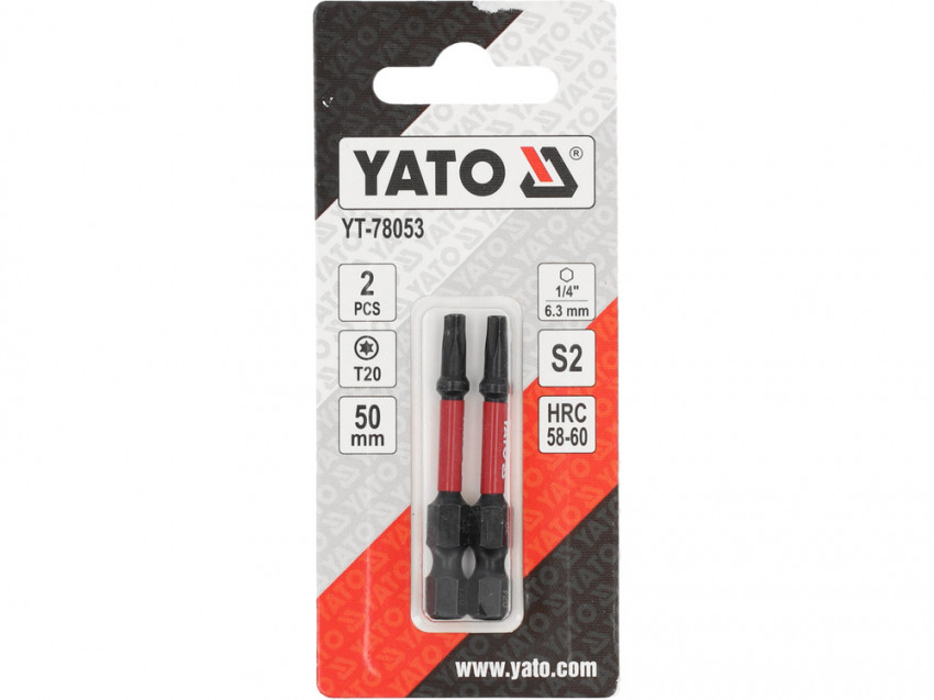 Насадка викруткова ударна YATO: "TORX" T20 х 50 мм. шпиндель 6-гран- 1/4", 2 шт.[10]-YT-78053