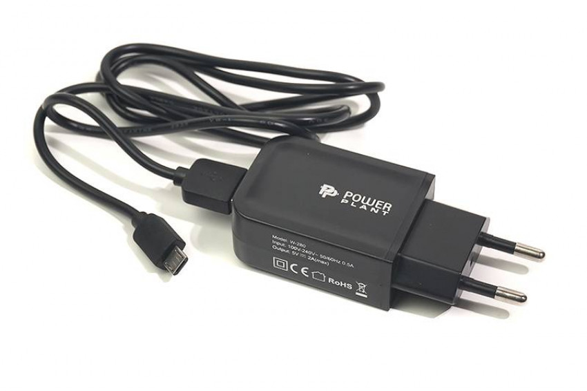 Зарядний пристрій PowerPlant W-280 USB 5V 2A micro USB-SC230037