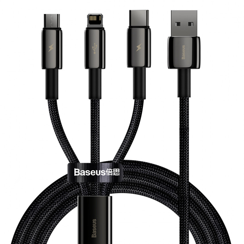 Кабель Baseus Tungsten Gold USB 2.0 to Lightning+Type-C+microUSB 3.5A 1.5M Чорний (CAMLTWJ-01)-