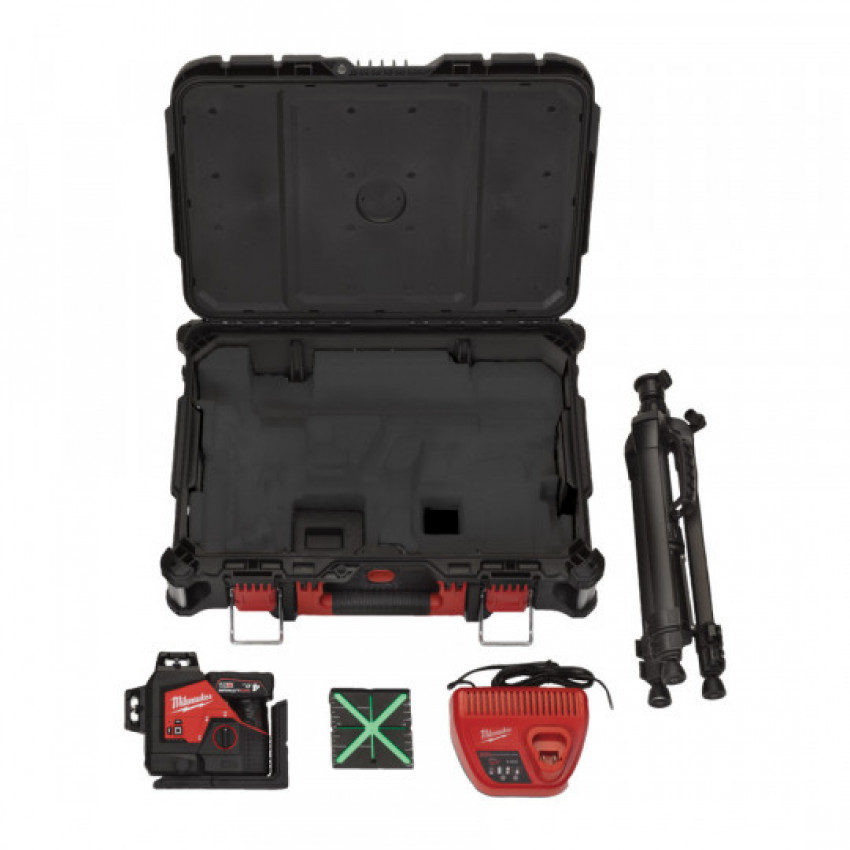 Нівелір лазерний акумуляторний 3D MILWAUKEE, M12 3PLSKIT-401P (ЗП+1ак.Х4Аг+обладнання+PACKOUT)-4933499379
