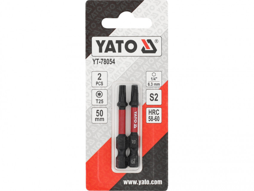 Насадка викруткова ударна YATO; "TORX" T25 х 50 мм. шпиндель 6-гран- 1/4", 2 шт.[10]-YT-78054