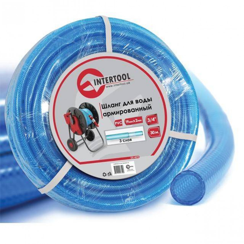 Шланг для води 3-х шаровий 3/4 ", 30м, армований, PVC INTERTOOL GE-4075-GE-4075