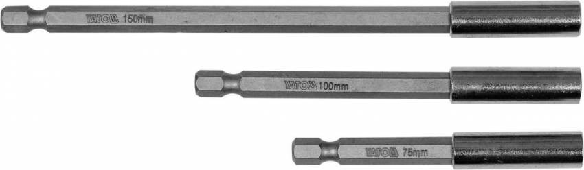 Тримачі насадок викруткових YATO шпиндель HEX - 1/4", L= 75, 100, 150 мм, 3 шт-YT-04699
