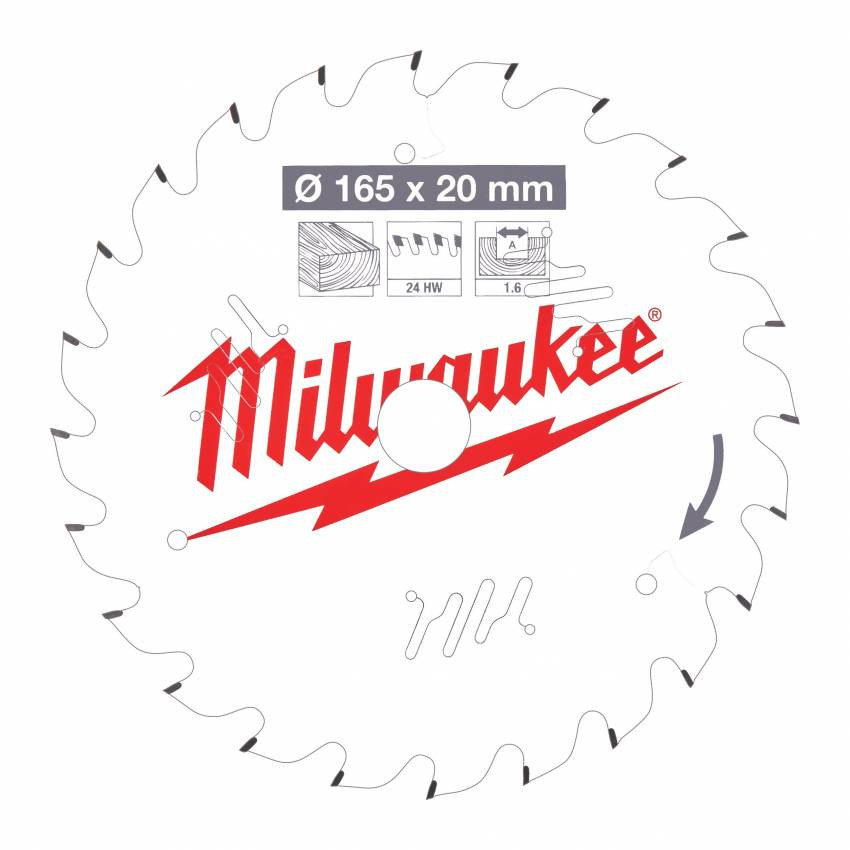Диск пиляльний MILWAUKEE, Ø165х20х1,8мм, 24 зуб. 1-4932399909