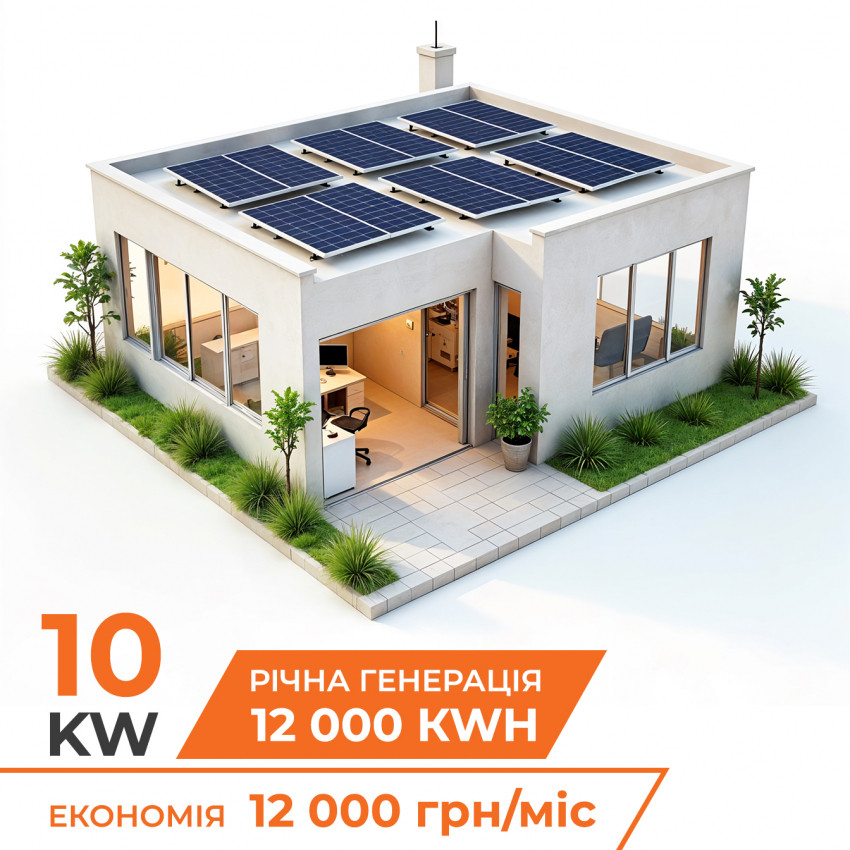 Комплект СЕС гібридна на інверторі Deye 10кВт (від 5 годин автономності)-
