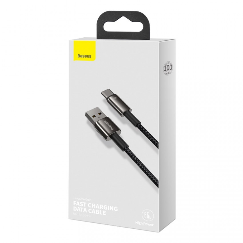 Кабель Baseus Tungsten Gold USB 2.0 to Type-C 66W 1M Чорний (CATWJ-B01)-
