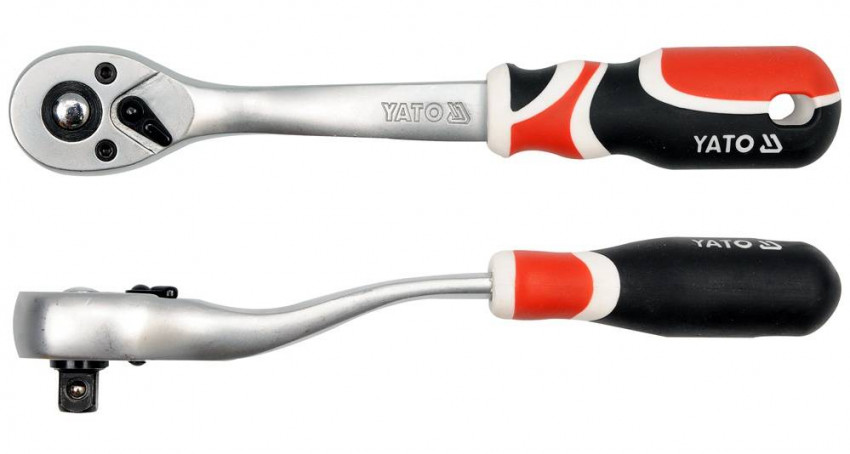 Тріщатка YATO з вигнутою ручкою та шарніром, M=3/8"(9,5 мм), L=200 мм [6/24/48]-YT-0731