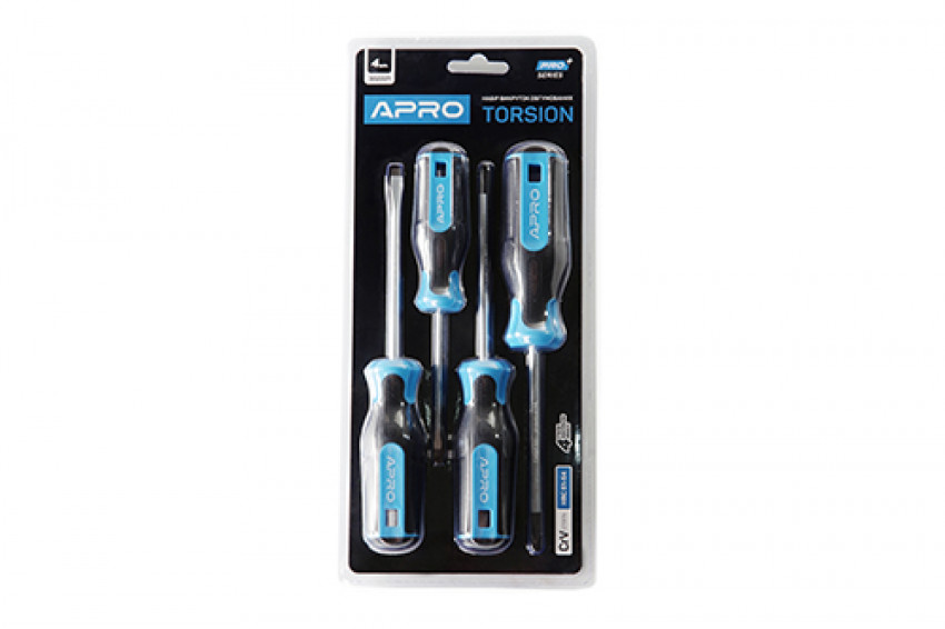 Набір викруток гумових APRO 4шт, CrV (PH2х100, PH1х100, SL5х100, SL3х75)-302221