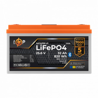 Акумулятор LP LiFePO4 25,6V - 32 Ah (820Wh) (BMS 40А/32A) пластик LCD Smart BT-[articul]