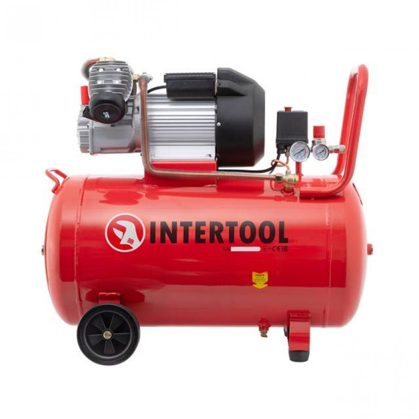 Компресор, 100 л, 3,0 кВт, 220 В, 10 атм, 420 л/хв, 2 циліндри INTERTOOL PT-0008-PT-0008