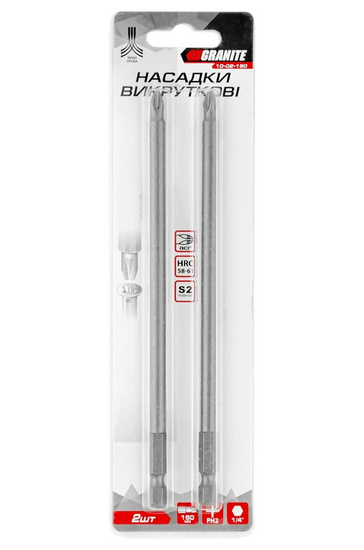 Насадки викруткові GRANITE РН2х150 мм S2 2 шт 10-02-150-10-02-150