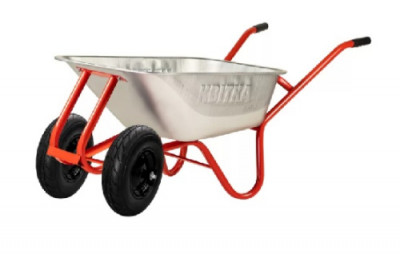 Тачка двоколісна F1 100л оцинк корито Expert 0,8мм рама червона, поліуретанове колесо КВІТКА PRO-[articul]