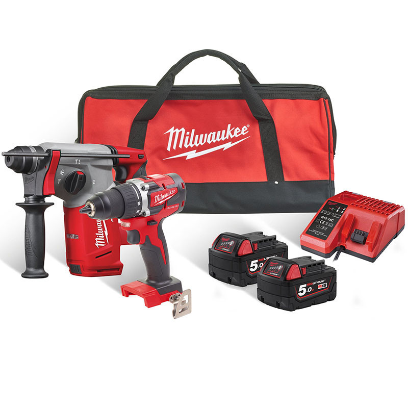 Набір інструментів акумуляторних MILWAUKEE, M18FPP2BB-502B (зарядний пристрій M12-18 C,  2 акумулятора M18 B5 5Аг, дриль-шурупов-4933478170