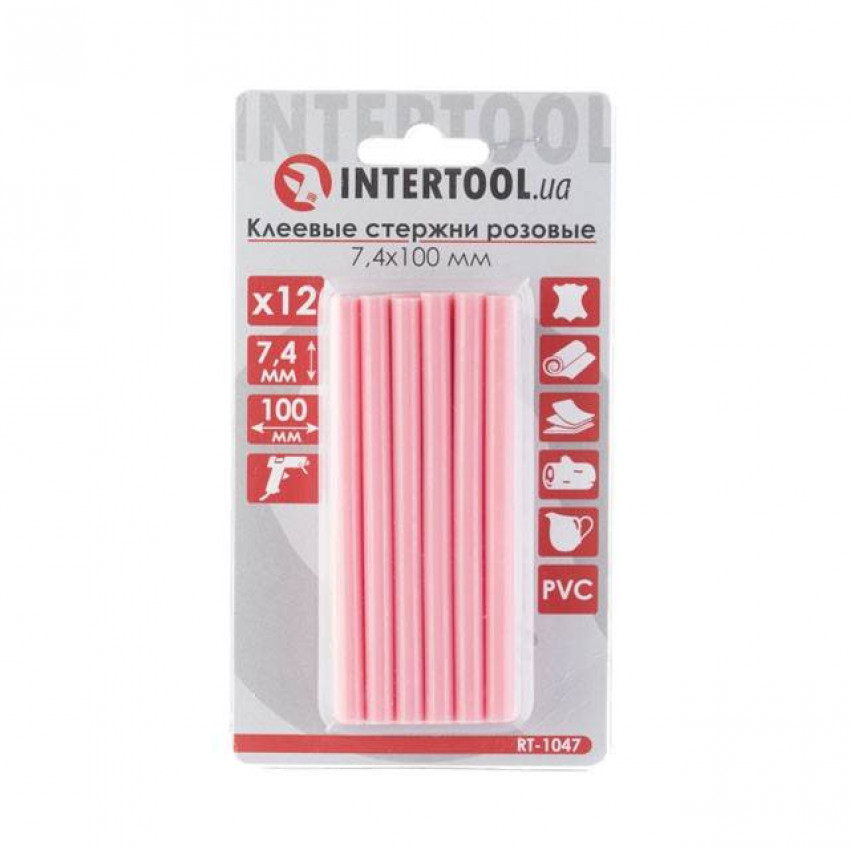 Комплект клейових стрижнів рожевих, 7,4×100 мм, 12 шт. INTERTOOL RT-1047-RT-1047
