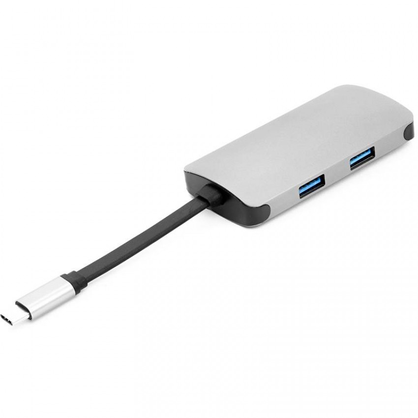 USB-хаб PowerPlant Type-C – HDMI 4K, USB 3.0, USB Type-C, RJ45-CA911691