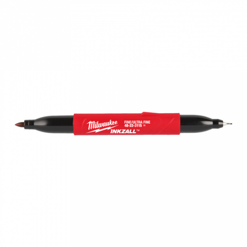 Маркер для будмайданчика INKZALL Double Tip MILWAUKEE, тонкий/ультра-тонкий, чорний (48223115)-4932501154