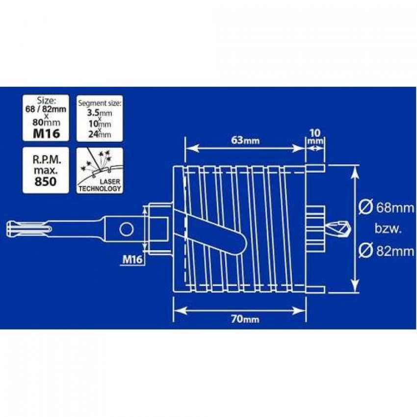 Алмазна коронка S&R D72 мм по бетону-254001072