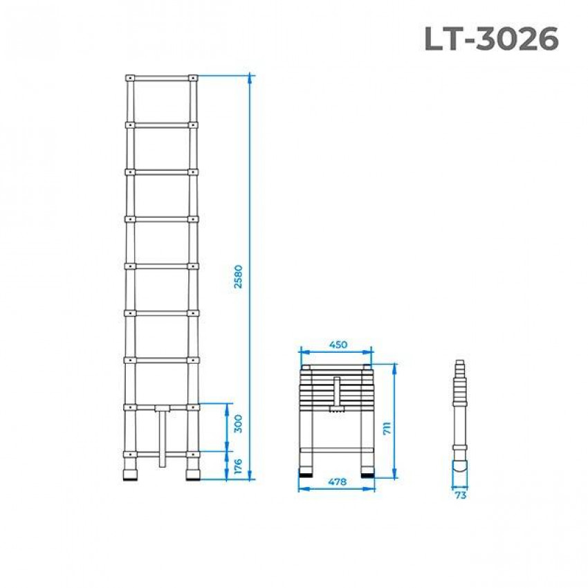 Драбина з алюмінію, телескопічна 8 сход., 2,5 м INTERTOOL LT-3026-LT-3026