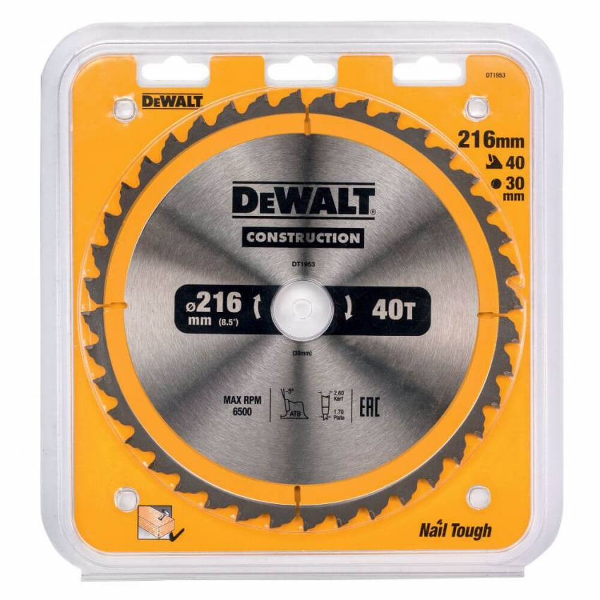 Диск пильний DeWALT DT1953, 216х30 мм, 40z-DT1953