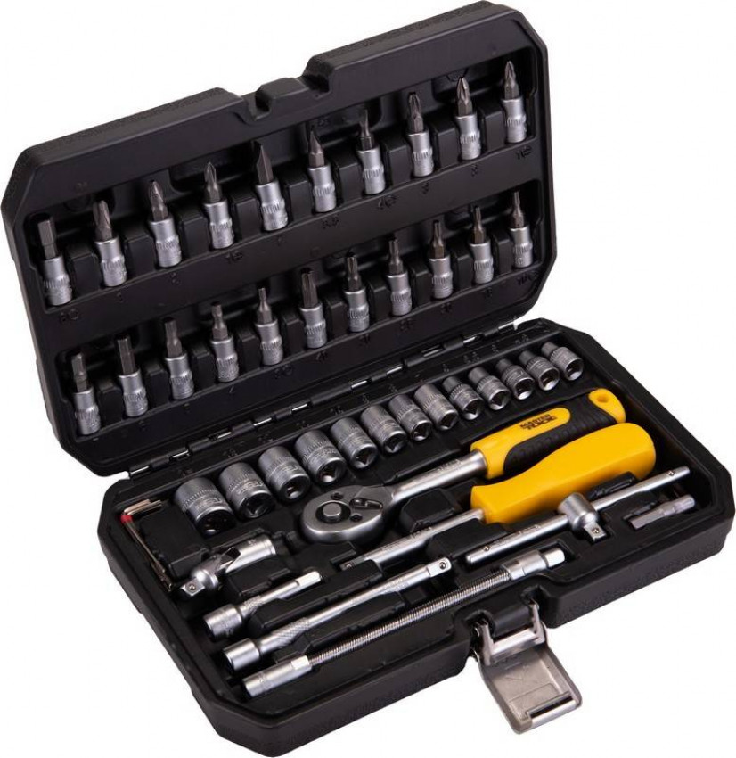 MasterTool Набір торцевих насадок PROFI CrV 1/4” 4-14 мм, тріскачка 72Т, 46 шт, кейс, Арт.: 78-2047-78-2047