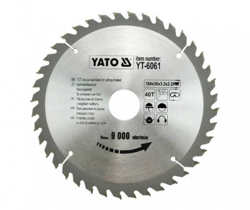 Пила дискова переможна YATO: 184х30х3,2х2,2мм I зубці 40 І RPM до 9000 1/хв [25/50]-YT-6061