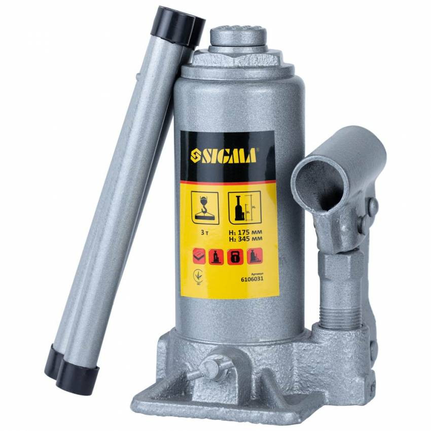Домкрат гідравлічний пляшковий 3т H 175-345мм Standard Sigma (6106031)-6106031