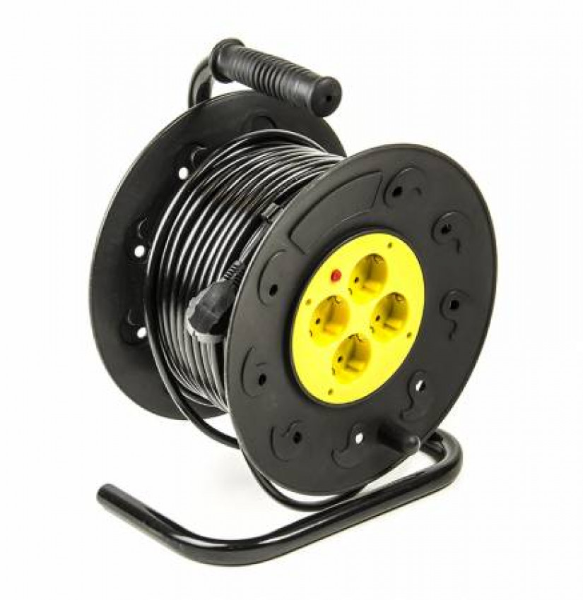 Подовжувач на котушці PowerPlant 40 м, 2x1.0мм2, 8А, 4 розетки (JY-2000/40)-PPRA08M400S4