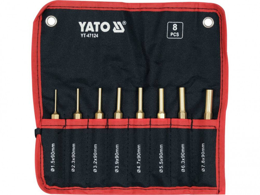 Пробійники латунні YATO: Ø= 1,5- 7,8 мм, l= 90 мм, компл. 8 шт [50]-YT-47124