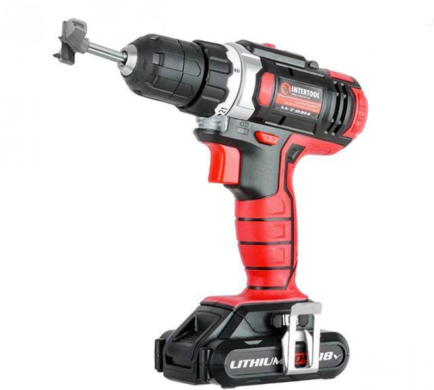 Дриль-шурупокрут акумуляторний Li-Ion 18 В, 25 Nm, 0-400/0-1500 об/хв, 2x2.0 Аг INTERTOOL WT-0314-WT-0314