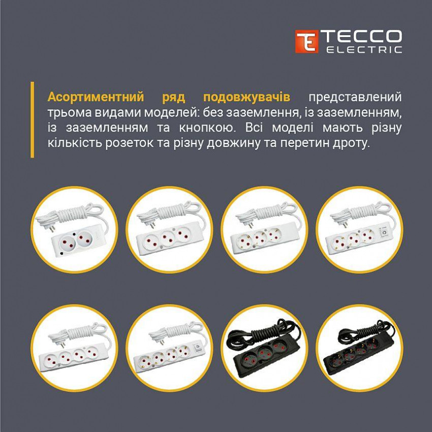 Подовжувач ТЕССО 6 постів із заземленням 3м (3*1) білий 1шт/уп-102 601 03