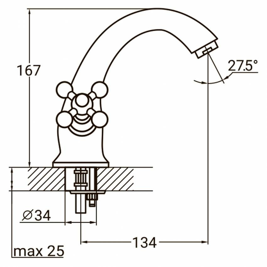 Змішувач PL 1/2" для раковини литої на шпильці AQUATICA (PL-2A155C)-PL-2A155C