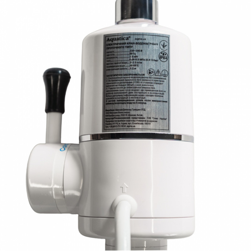 Кран-водонагрівач проточний s96 3.3кВт для кухні вилив вухо на гайці з дисплеєм і термостатом AQUATICA (9796113)-9796113