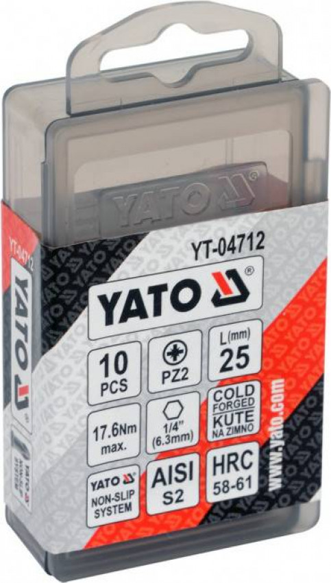 Отверточная насадка YATO РZ2 х 1/4", l= 25 мм, 10 шт. [25/200]-YT-04712