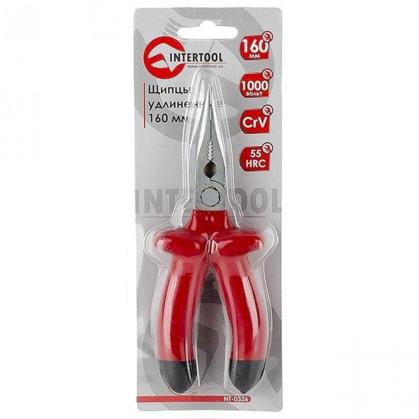 Довгогубці прямі 160 мм, діелектричні, Cr-V INTERTOOL NT-0326-NT-0326
