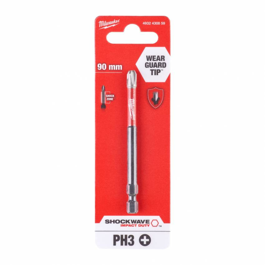 Біта SHOCKWAVE MILWAUKEE, PH3, 90мм (1шт); блістер-4932430859