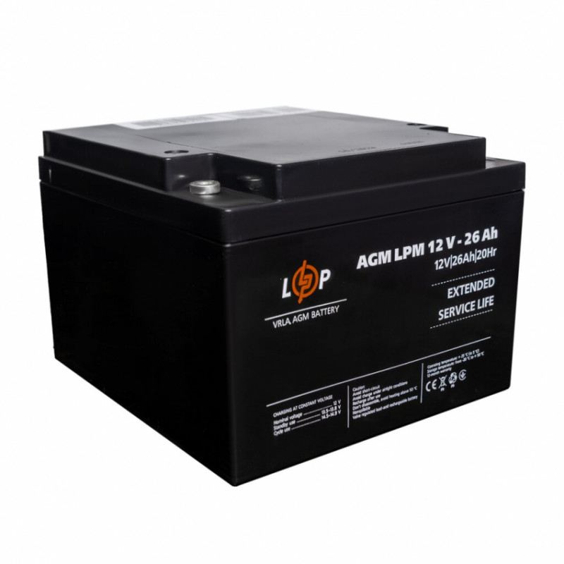 Розпродаж (22883) Акумулятор AGM LPM 12V - 26 Ah під болт М5 (08-2024)-
