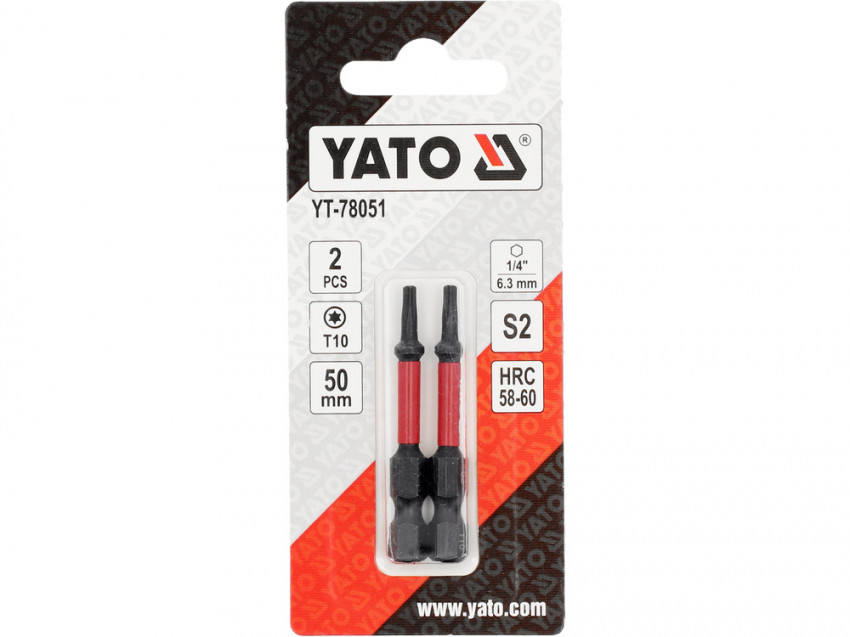 Насадка викруткова ударна YATO; "TORX" T10 х 50 мм. шпиндель 6-гран- 1/4", 2 шт.[10]-YT-78051