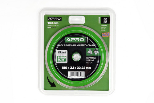 Диск відрізний по бетону 180х2.1х22.22мм (16-18%) Cуцільний APRO-830068