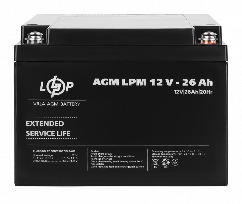 Акумулятор AGM LPM 12V - 26 Ah під болт М5-