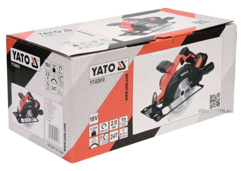 Пила дискова акумуляторна YATO Li-Ion 18 В 2 Агод диск 165 мм-YT-82810