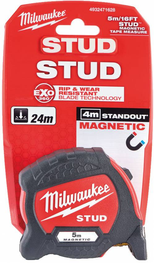 Рулетка магнітна метрична MILWAUKEE STUD, 5м (33мм)-4932471626
